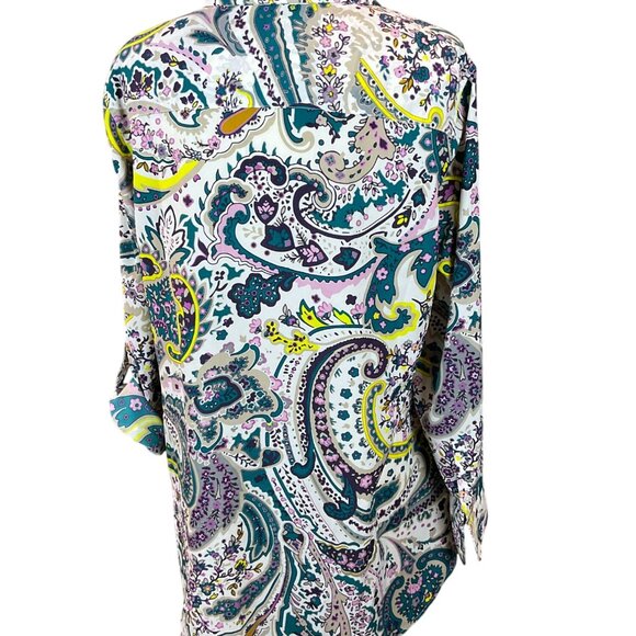 Talbots Roll-Tab Sleeves Hidden Front Button Placket Floral Paisley Blouse X - Picture 5 of 8